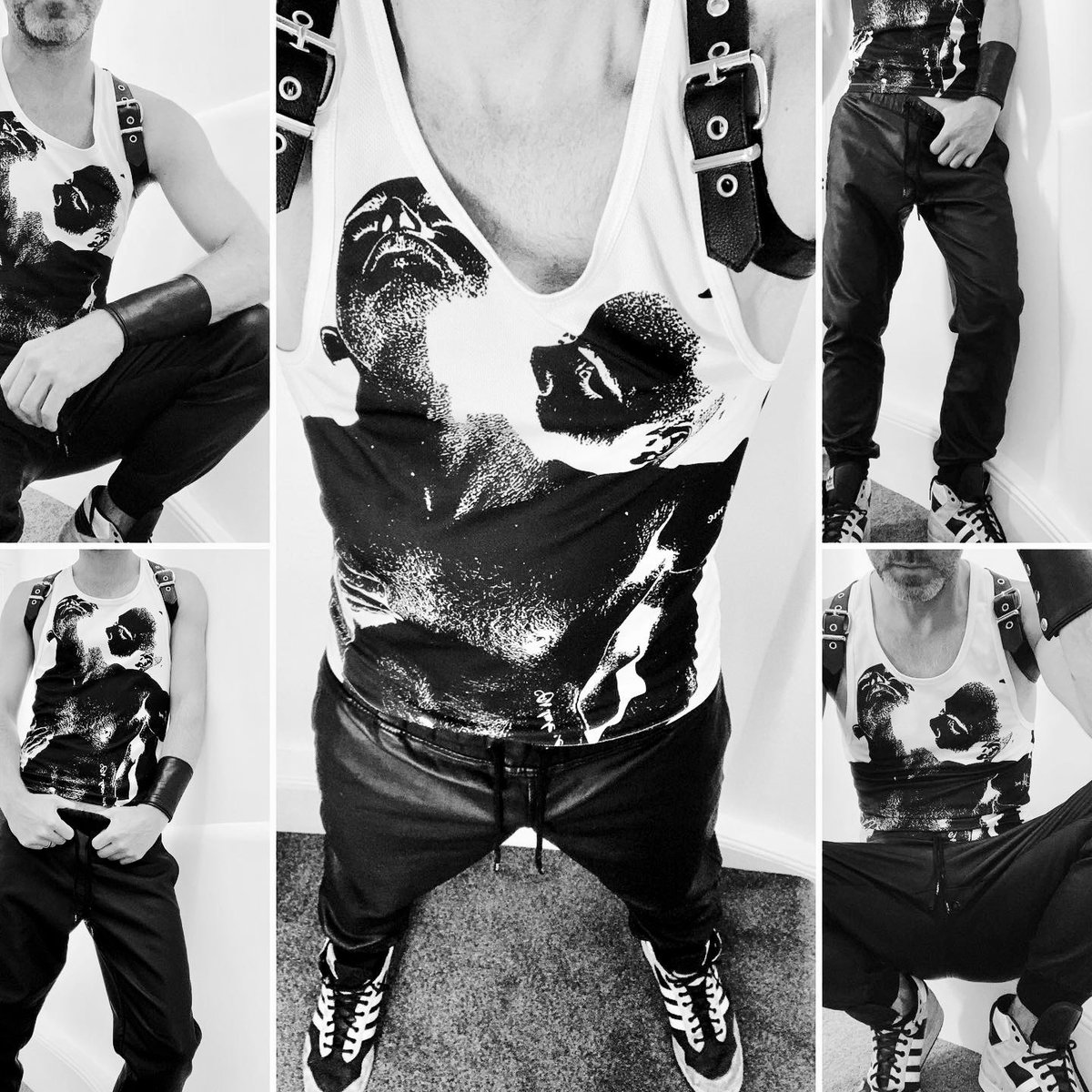 RbbrBrite's tweet photo. Chilling out in harness and leather look Fila #gaytrackies . 
.
.
.
.
#rbbrbrite #meninrubber #rubbermen #gayleather #fetishlife #rubbergayman #gayuk #gaylatexfetish #rubberlife #gayman #rubberlatex #latexgay #gaylatexlife #gayrubber #PrideMonth2019 https://t.co/8EAXWwrkEU