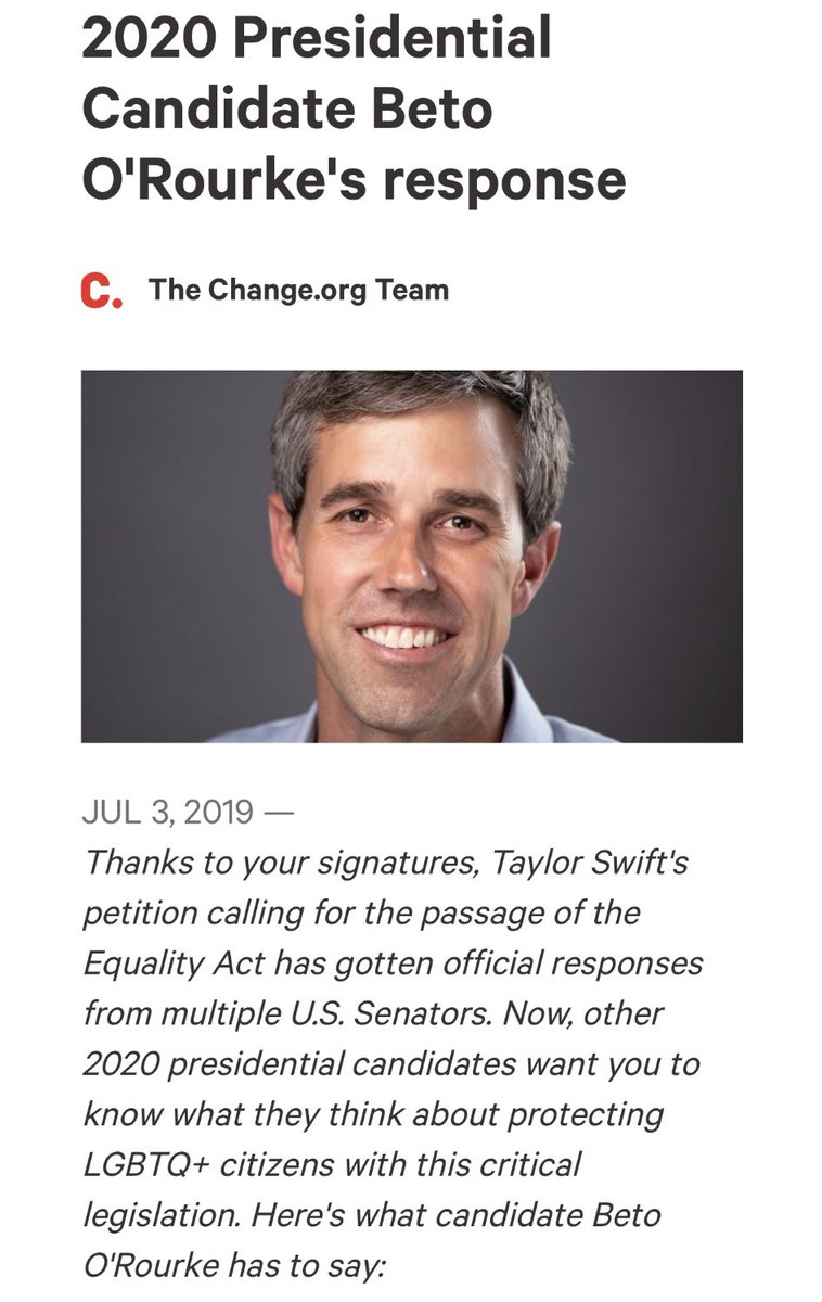 Taylor Swift News Twitter: "✍️ | Presidential @BetoORourke has signed and responded to Taylor's Equality Act petition “As I will fight to ensure all Americans are treated equally by