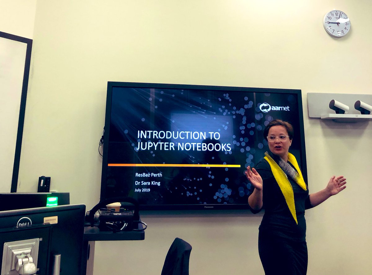 tynedaile's tweet photo. The wonderful @sarasrking from @AARNet kicking us off with an articulate intro to Jupyter Notebooks #ResBazPerth https://t.co/5fbhOqdArz