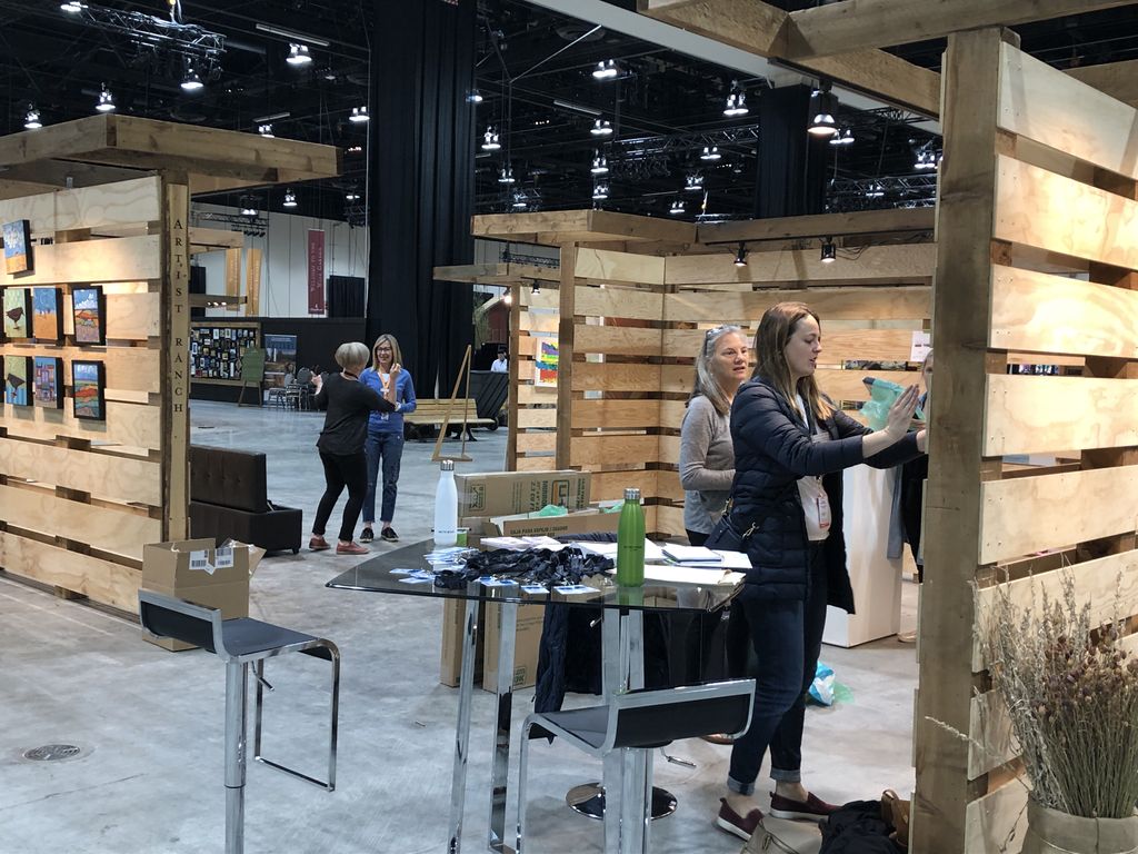 CSWestshowcase's tweet photo. Things are bustling down at #CSArts2019. Our #ArtistRanchProject artists are preparing to meet everyone during @calgarystampede. Can’t wait to see you! #cswesternshowcase https://t.co/i1TfxkVDYC