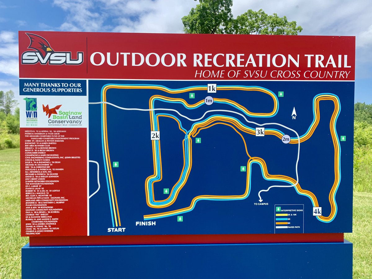 Check out SVSU’s new Outdoor Recreation Trail! Including routes for 5K, 6K, 8K, and 10K 🏃‍♀️🏃‍♂️🥇🤩 The start is located outside Health and Human Services!☀️ #WeCard #SVSU