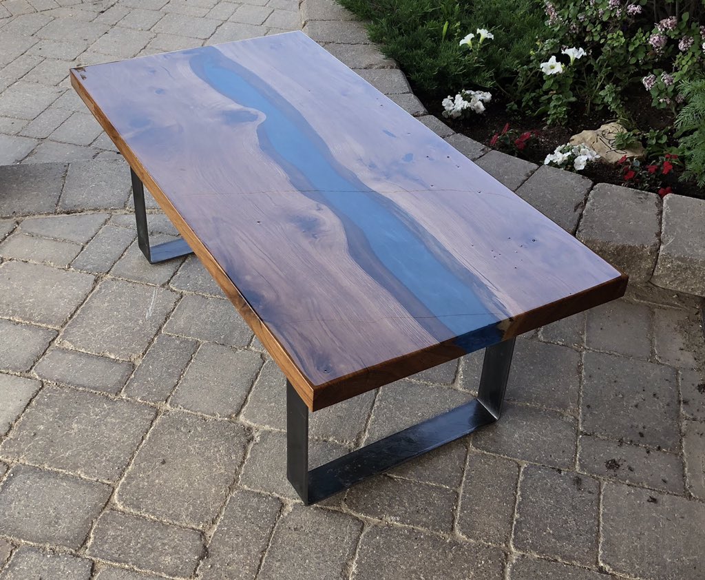 Collyerconstruc's tweet photo. Live edge, white oak, epoxy resin river table built in our shop here in Onanole MB.  We design and build wood furniture for home, cottage or commercial projects. https://t.co/CB5GHZMpzx
