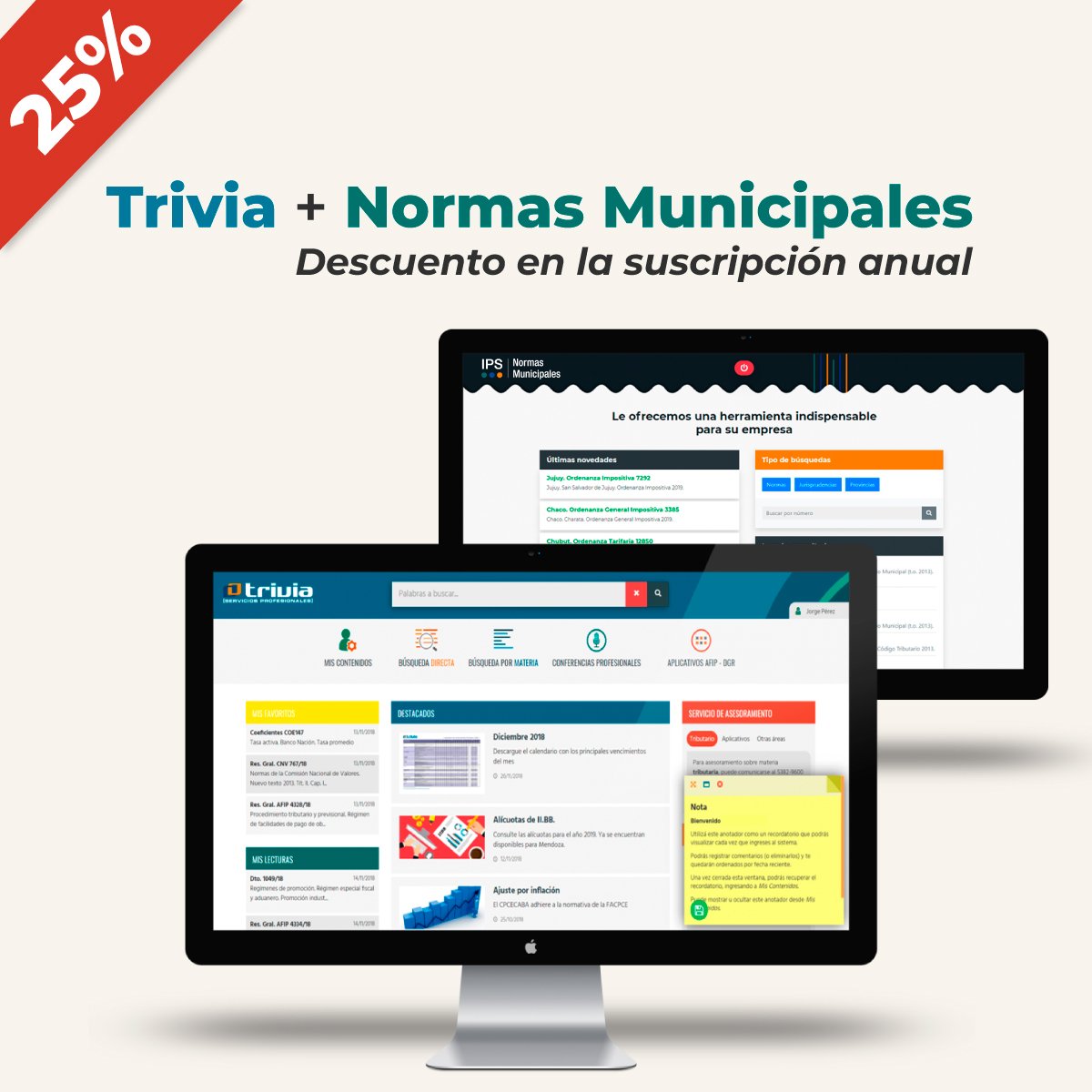 IPS_AR's tweet photo. Durante el mes de #julio suscríbase a #Trivia+#NormasMunicipales con un 25% de #descuento en la #suscripciónanual ‼
Consúltenos por messenger o dejando su comentario con la palabra info!
#contadores #empresas #estudioscontables #Argentina https://t.co/JcDjvHmfXt