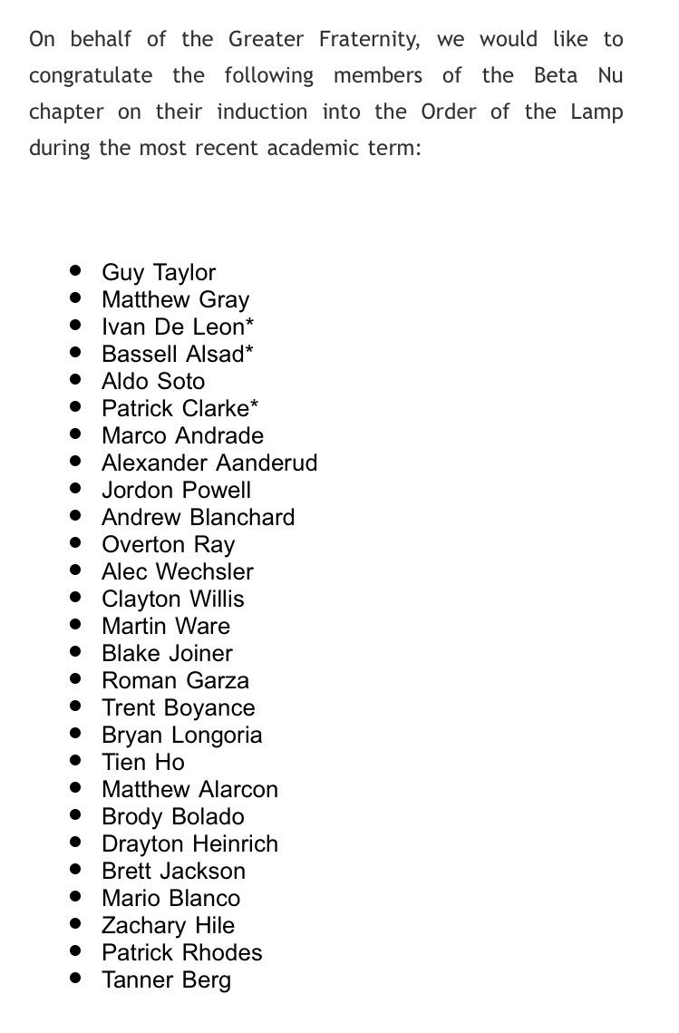 Congrats to our brothers/recent alumni on getting Inducted to the Order of the Lamp, a Pi Kappa Phi academic honor society achieved by having a 3.25 GPA and above! #GradesFirst