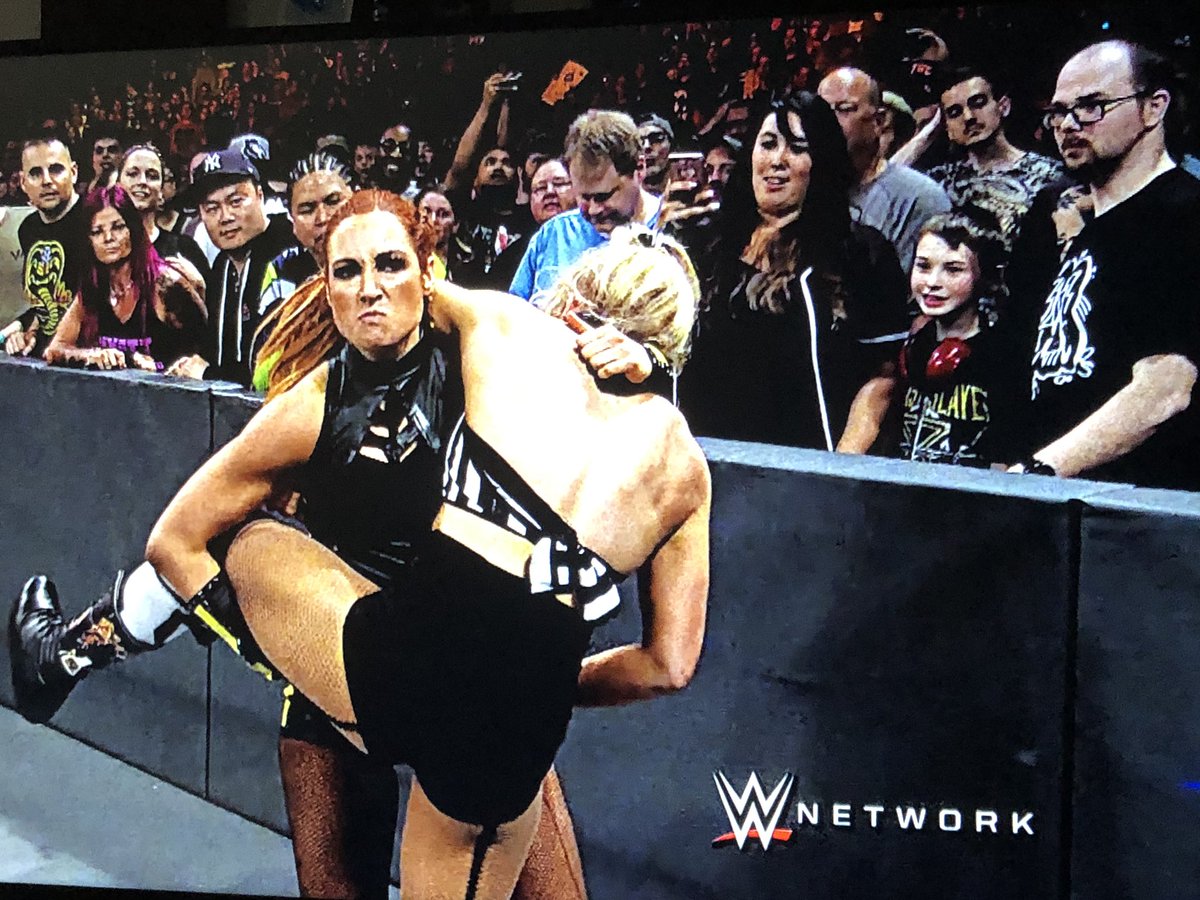 Deadpool0526's tweet photo. @BeckyLynchWWE My favorite moment from Stomping Grounds due to my wife, son and I in the perfect shot https://t.co/LsNh53EPrw