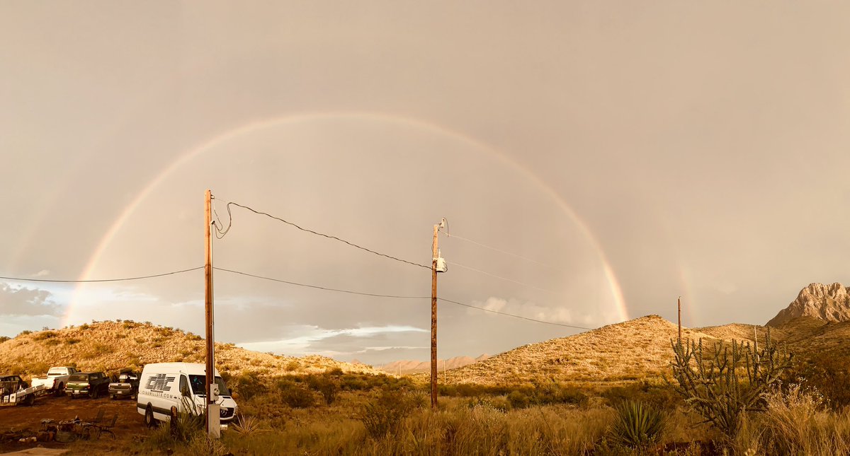 CinemillsTx's tweet photo. Day 14! Rain is sacred in the desert, and we are blessed with these double rainbows! #thebigbendmovie #rentasprintertx #rentasprinter #productionlife #getagrip #texasfilm #terlinguaghosttown  #makingamovie #indiefilm https://t.co/ZjjViDOvdp