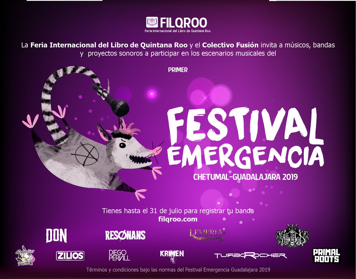 👩‍🎤 Registra tu banda y comparte escenario con bandas locales, nacionales e internacionales durante la fiesta literaria más grande del Estado de Quintana Roo 🤘🎸⚡️
Bases: bit.ly/2LzscJv
Registro: bit.ly/2Xp8UJ4