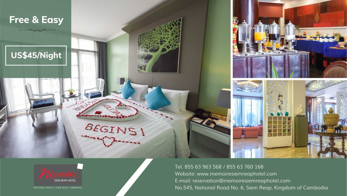 memoiresiemreap's tweet image. Grasp Free &amp;amp; Easy Package which is available only at Memoire Siem Reap Hotel. We have specially prepared worth benefits only just for you and family once you take a trip to visit Southeast Asia and seize an opportunity to explore Siem Reap's UNESCO World Heritage Site.