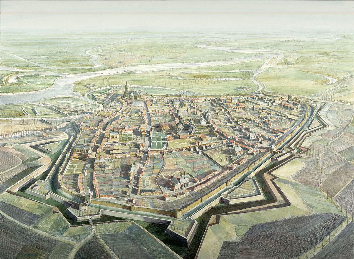 The Dutch city of Roermond, as it might have looked on the morning of May 1st 1700 A.D., by Mr. Wim Luinge. A perfectly defined human scaled medieval city (site occupied since prehistoric times) with a population of 6000 at 0.37 square miles (pop. density same as London 1990).