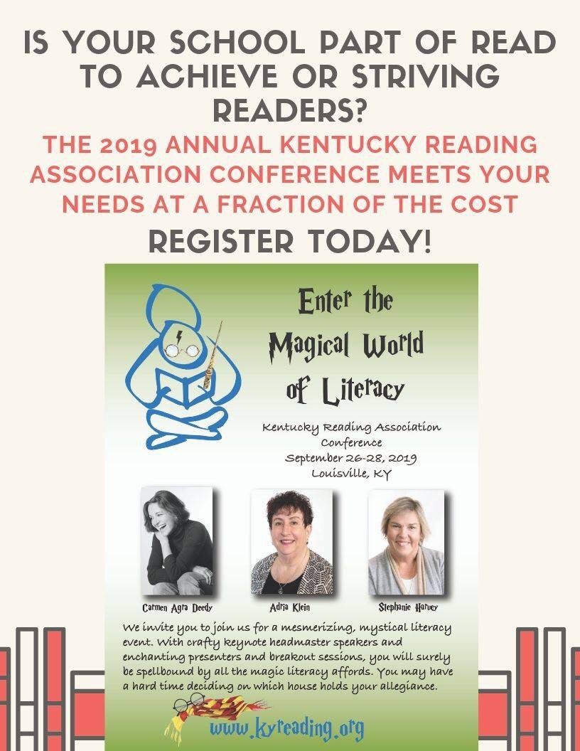 Is your school or district part of the Read to Achieve or Striving Readers grants? Our conference is perfect to meet your needs! Plus check out that awesome line up of presenters!

Register today so you can join us in September!  You can register at: kyreading.org/events/confere…