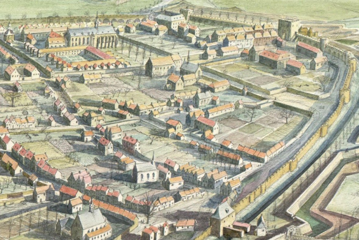 The number of individual homes and houses have not changed much from the early 13th century to the early 21st century, but instead of gardens and orchards the cities of today prefers tarmac, carparks, streets and access roads.