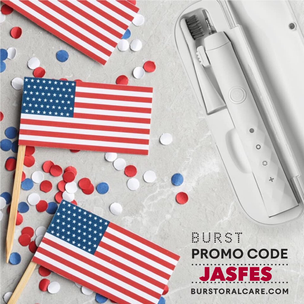 SarahLynneB's tweet photo. #BURSTAmbassador  Celebrate independence by saving $30 on a BURST brush. Your healthy teeth and gums will thank you!  #brushtheteethyouwanttokeep 🦷🇺🇸💥❤️👍🏻💙🧨 https://t.co/87JgNZhb3p