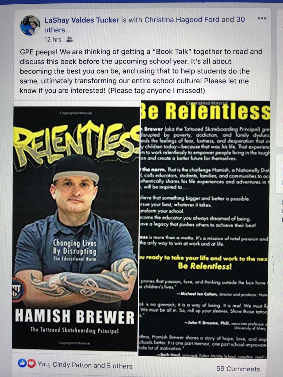 It’s about to go down! @brewerhm is our school’s Culture Club book author for summer! #relentless #bethechange #getoffthefence #changetheculture #CultureClub #PD #teachersummer #summerreading #bookstudy #professionaltext