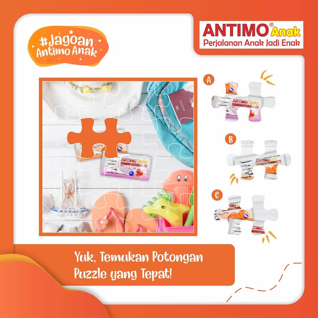 Kira-kira, potongan puzzle mana yang tepat agar gambar menjadi sempurna? Yuk, Moms, dampingi si kecil #JagoanAntimoAnak untuk menemukan potongan puzzle yang benar.⁣
.⁣
Sudah berhasil menemukannya? Tuliskan  jawaban Moms dan si kecil di kolom comment, yaa 😁⁣
.⁣
.
#antimoanak