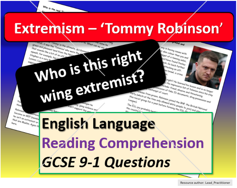 Stonewall_Paul's tweet photo. "This activity focuses on the right-wing extremist ‘Tommy Robinson’ and his supporters, as well as the now dwindling EDL. The comprehension helps debunk any credibility students may hold for right-wing extremism" #SplashTheFash
https://t.co/YyBcuPabsN https://t.co/dgGObe4QAx
