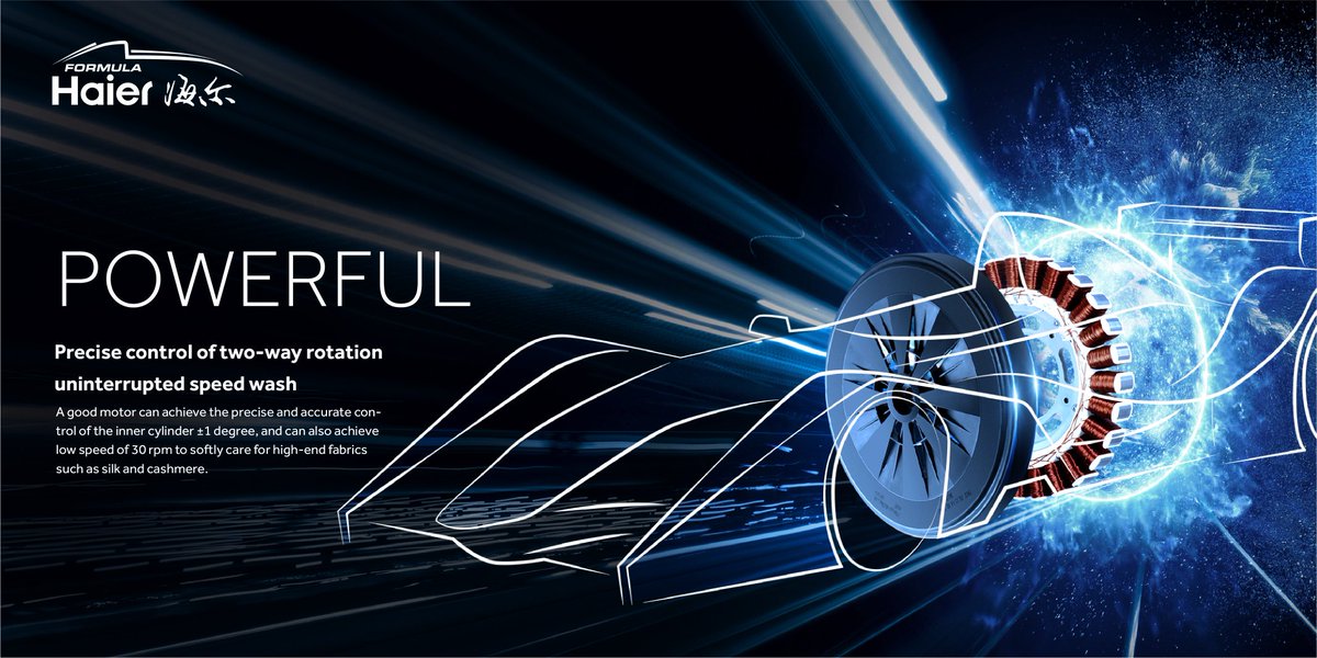 Haierwm's tweet image. Haier washing machine DD Motor, strong torque to power a formula car, creating the miracle of washing machine. 
#ProveTheImpossible #HaierWashingMachine
