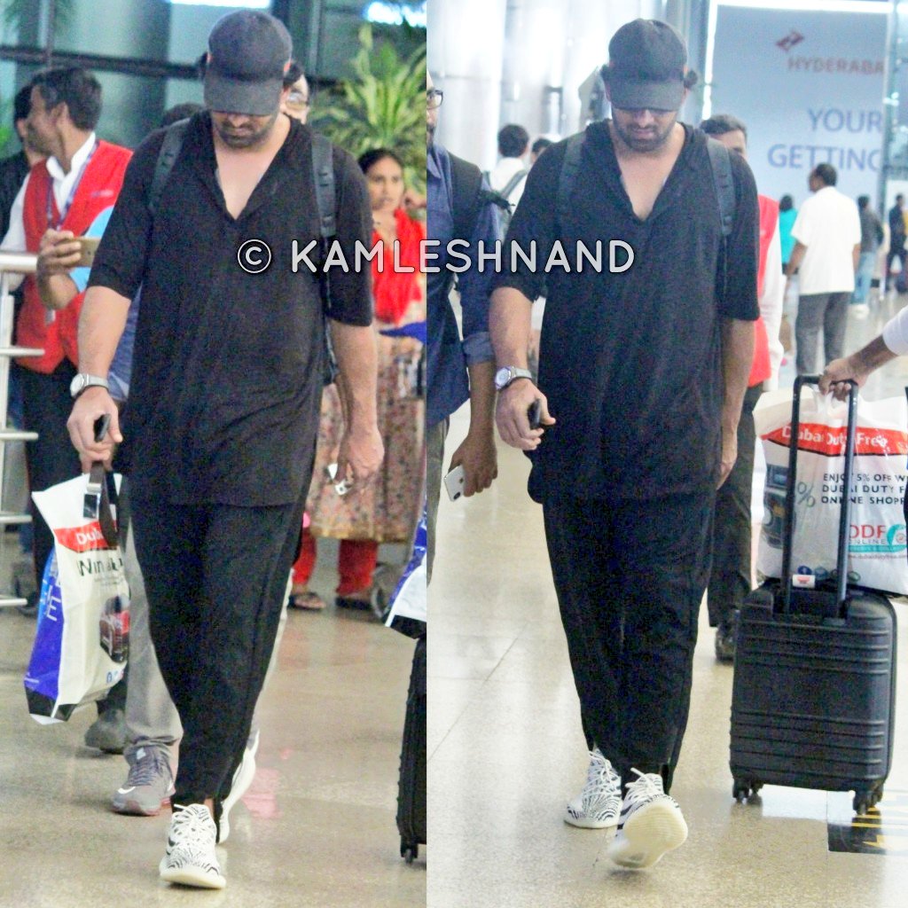 Darling prabhas is back to bay #Saaho mania begins snapped at Hyderabad airport #Prabhas #shraddhakapoor #pyschosaiyaan #airportlook @ArtistryBuzz