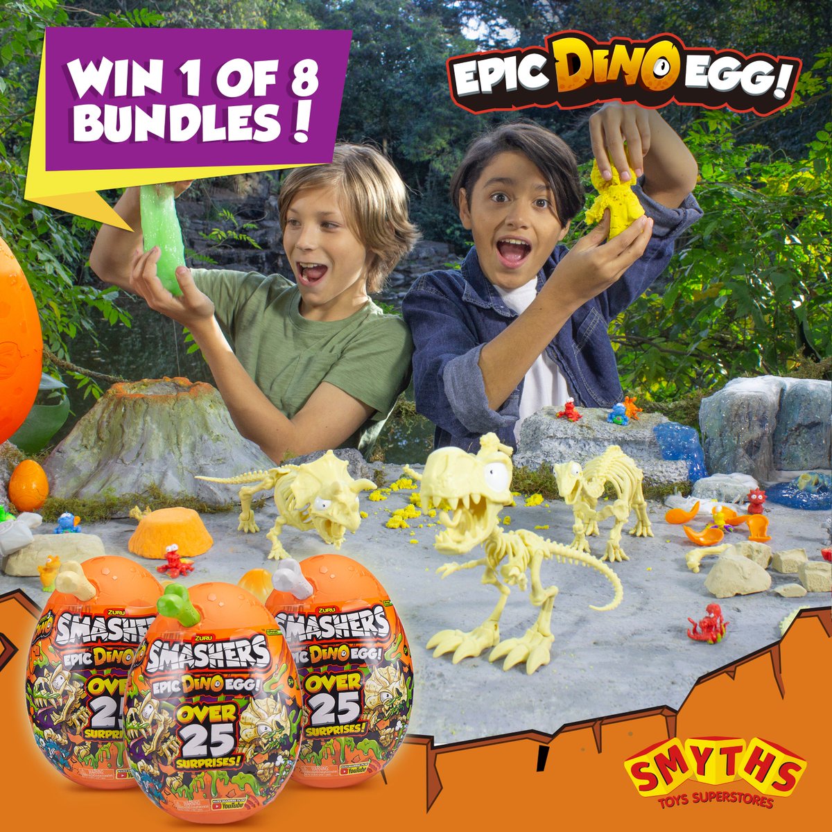 SmythsToysUK's tweet image. COMPETITION TIME ! 😍
Today we are giving you the chance to WIN 1 of 8 Smashers Dino Epic Smash Egg Bundles. 😎
To enter, simply RT. 😄 Competition ends Saturday, 6th July at 11:59pm. 🕛
#SmashersDino