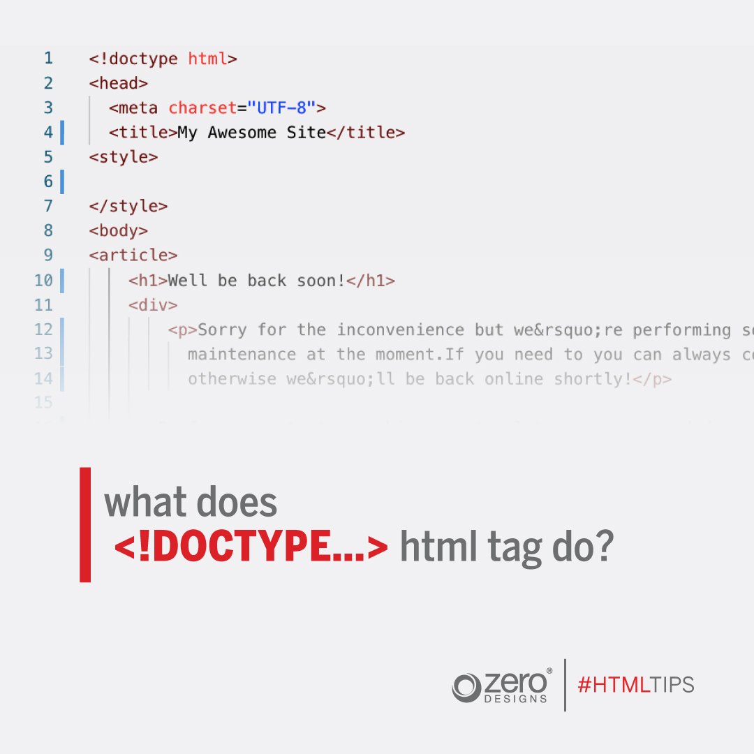 zero_designs's tweet image. What is the role of "&lt;! Doctype&gt;" in the making of an HTML page?
#htmltips #doctype #htmlelements #html #zerodesigns