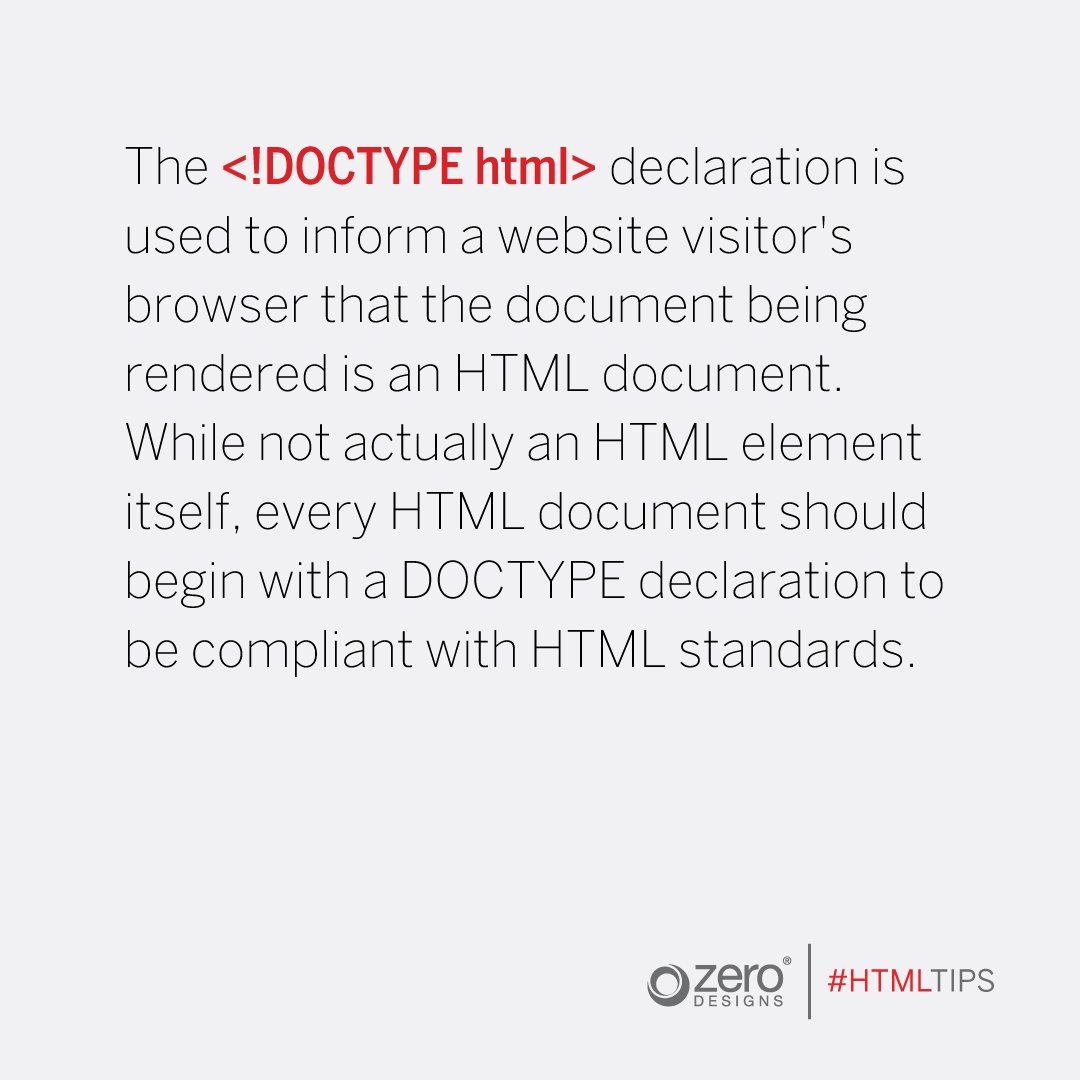 zero_designs's tweet image. What is the role of "&lt;! Doctype&gt;" in the making of an HTML page?
#htmltips #doctype #htmlelements #html #zerodesigns