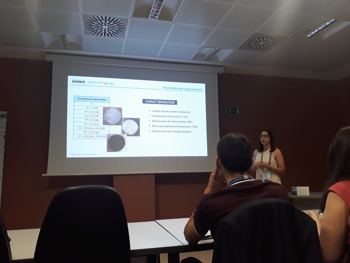 aimenct's tweet image. 🔴#MATCOMP19 

Esta mañana fue el turno de nuestra compañera Soraya Pintos para presentar el trabajo &quot;Desarrollo y caracterización de #nanocomposites de #polipropileno&quot;.