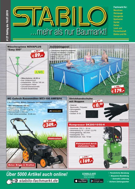 Stabilo Werbeprospekt KW 27 - gültig vom 03.07.19 bis 16.07.19.  Die Angebote aus unserem neuen Werbeprospekt sind online:  stabilo-fachmarkt.de/aktuelle-werbu…