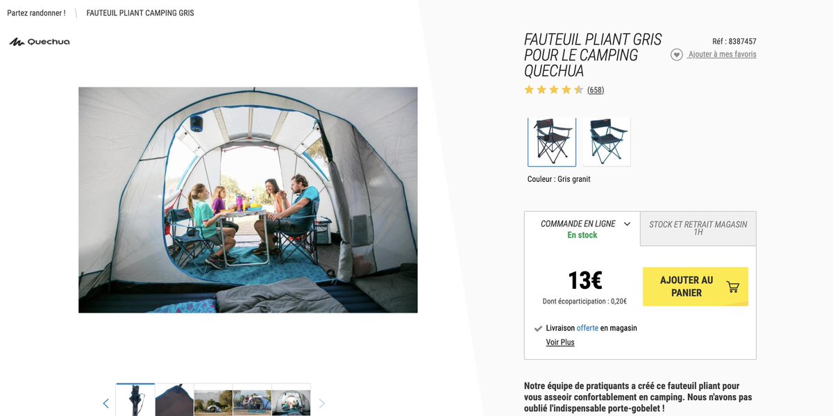 Grand Fauteuil Pliant Gris Pour Le Camping Quechua Decathlon