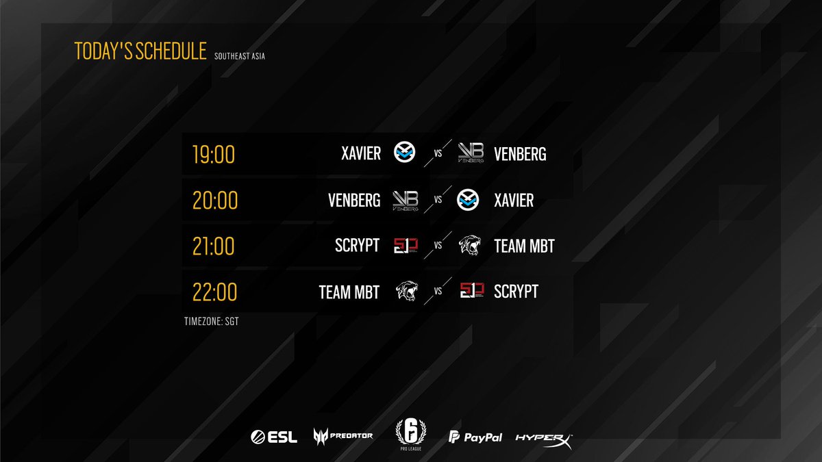 ESL_Asia's tweet photo. We are back with some more #R6PL actions for the SEA region tonight with 2 exciting series!

1900 SGT - 🇹🇭 @Xavier_Esports vs 🇹🇭 #VenbergEsports 
2100 SGT - 🇲🇾 @mbtcentral vs 🇲🇨 @TeamScrypt

The games will begin in 4 hours, LIVE on 📺 https://t.co/kHW2qTM2Iy https://t.co/0arDYoDlsN