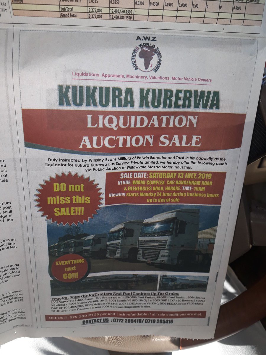 Giant #Zimbabweancompanies, that defined a whole generation continue to fall as #Zimbabwe's #economy contimues to fumble. #UBM, (we have got it) and Kukura Kurerwa now under liquidation auctioning of property, sadly closing the chapter on two of the country's well known firms.