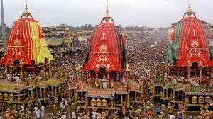 The most famous ritual at the Puri temple is the Rath Yatra. During the Rath Yatra the wooden forms of the gods are ceremonially placed on large towering carts, or chariots, and pulled through the streets of Puri by devotees.