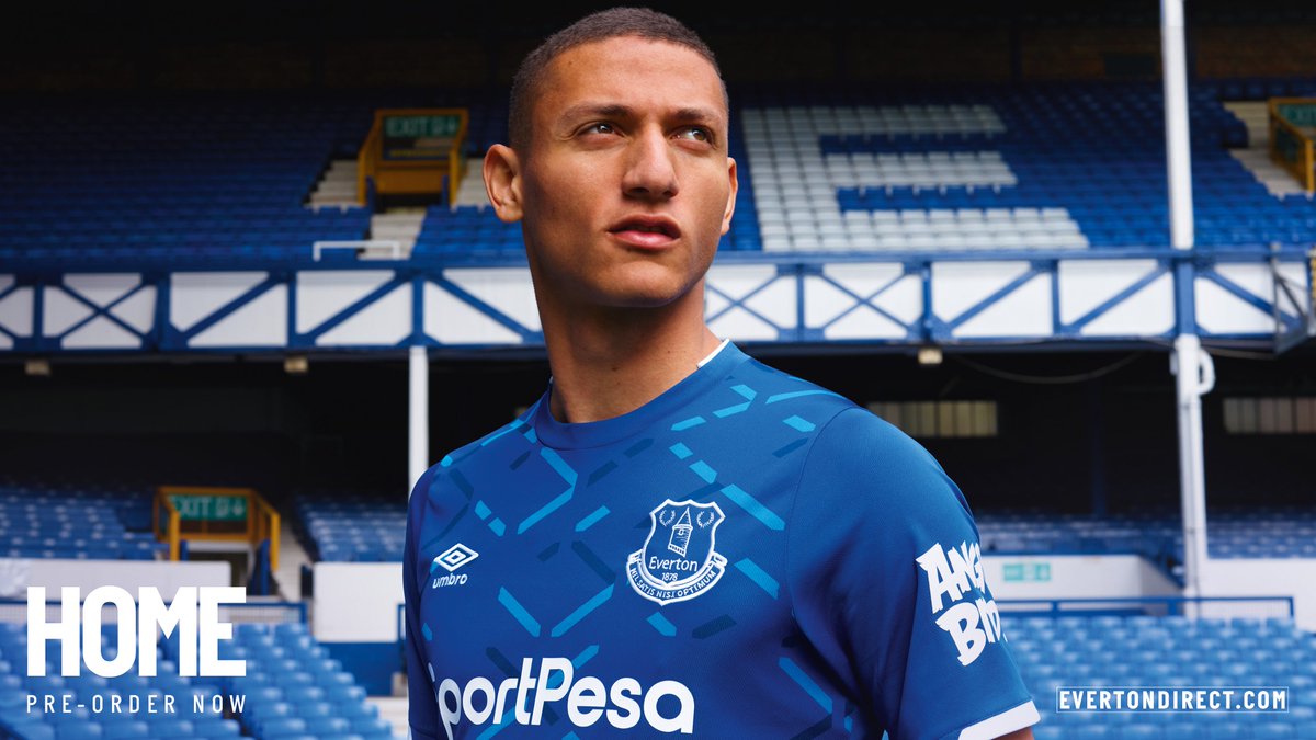 Everton's tweet photo. 🔵 | How the Archibald Leitch steelwork synonymous with Goodison Park became immortalised in fabric. 

Our new 2019-20 home kit! Pre-order now in time for release on 18 July. @UmbroUK
 
➡️ https://t.co/dfgttts7HJ https://t.co/rOF3mS55gF