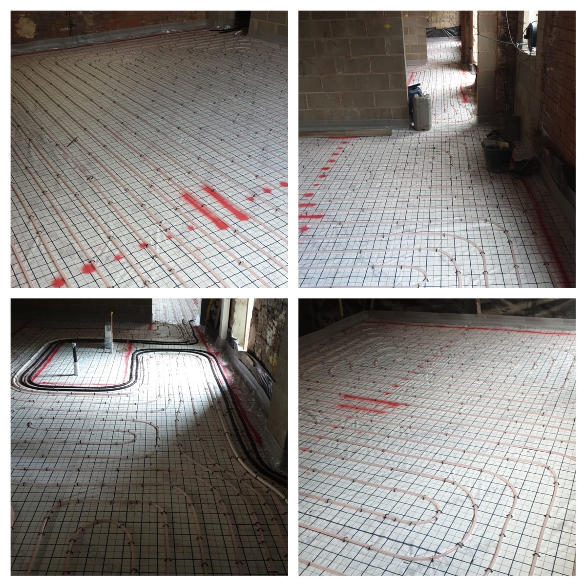 Large House in Bolton installed by Elliott and Billy yesterday. PIR Insulation, Grid Membrane and Roth UFH. All ready for Premier Mortars C20 Fibrescreed this morning #germanquality #rothunderfloor #heatedfloors #floorinsulation #builders #construction #heatandscreed