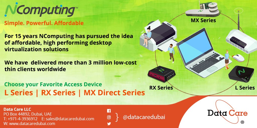 datacaredubai's tweet photo. Thanks for making L300 a rockstar. #Ncomputing still should be your first choice for Thin clients and zero clients. The RX series based off Raspberry PI is available for vSpace, Verde, Citrix HDX and Microsoft RDS.
#datacaredubai @ncomputingasia follow: https://t.co/9k1I2p6rw9 https://t.co/A6aLJT8k9Q