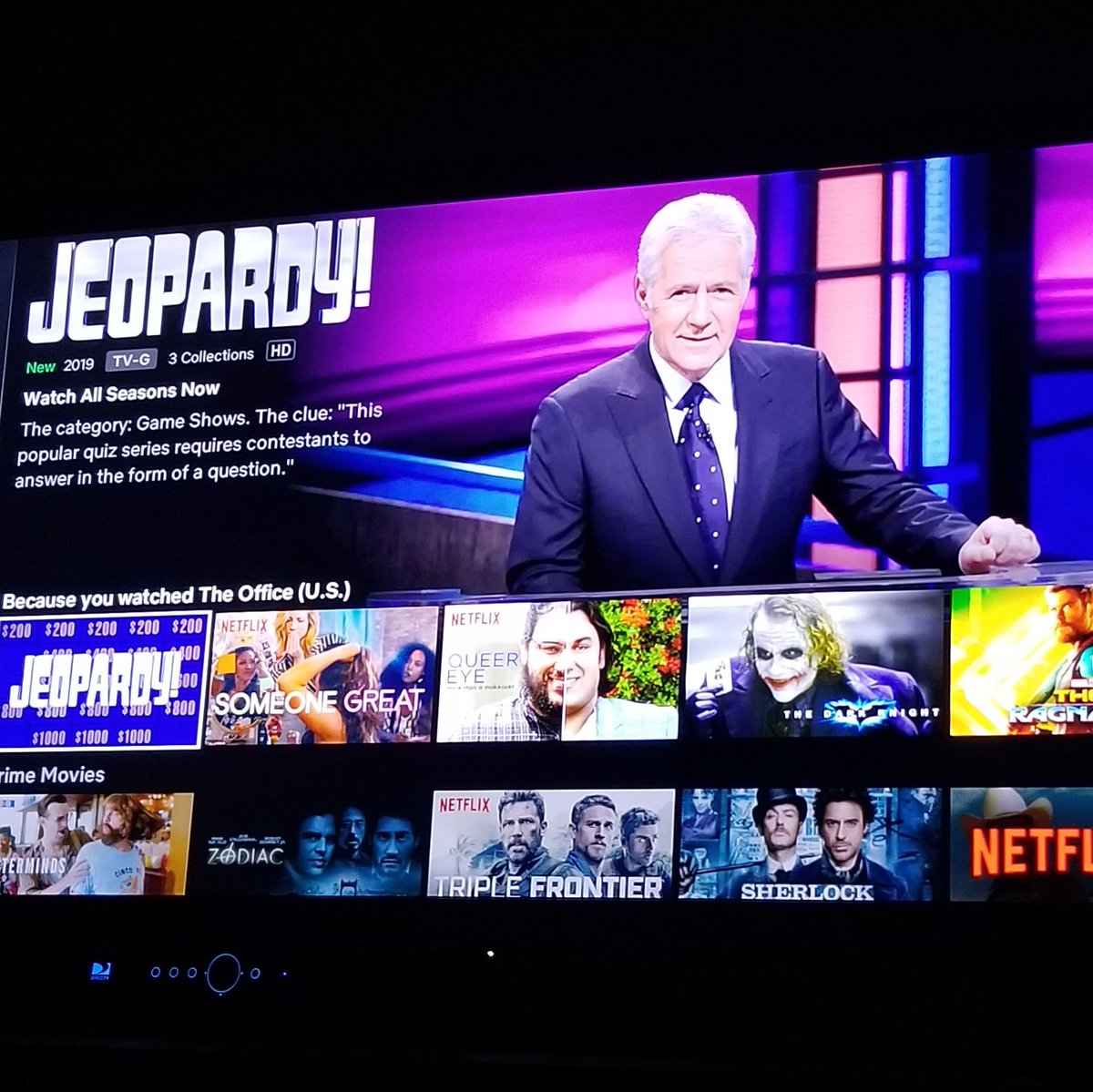 kipptribble's tweet image. Thanks, Netflix, for all the spot-on suggestions because I watched "The Office".
#algorithmfail #netflix #algorithm #theoffice #jeopardy #thedarkknight #queereye