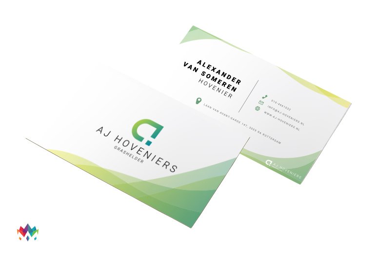 🕺 Voor onze klant AJ Hoveniers het visitekaartje mogen ontwerpen🕺Bedankt AJ Hoveniers. Onze samenwerking was grashelder! 🏆