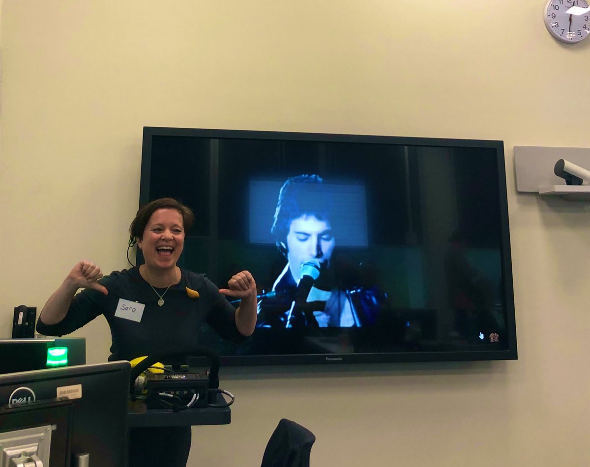 tynedaile's tweet photo. @sarasrking delivering the best workshop wrap-up I’ve ever seen at #ResBazPerth. There’s always room for some Freddie! https://t.co/wJpALx7fO4