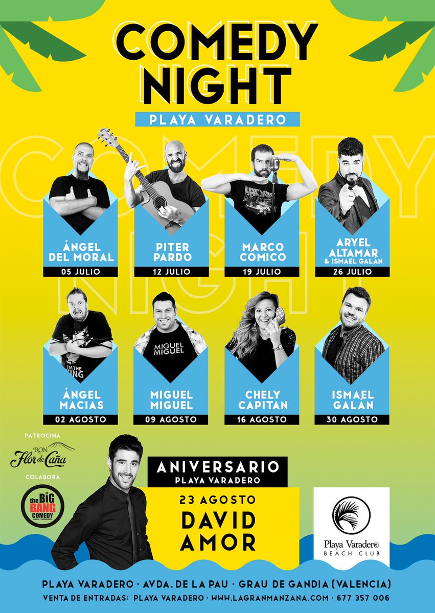 LLEGA EL VERANO ☀️ LLEGA 'COMEDY NIGHT' A PLAYA VARADERO ⛱️. Podéis comprar ya vuestras entradas en lagranmanzana.com/entradas.

#PlayaVaradero #BeachClub #Puerto #Gandia #Valencia #CompartePlayaVaradero #LaGranManzana