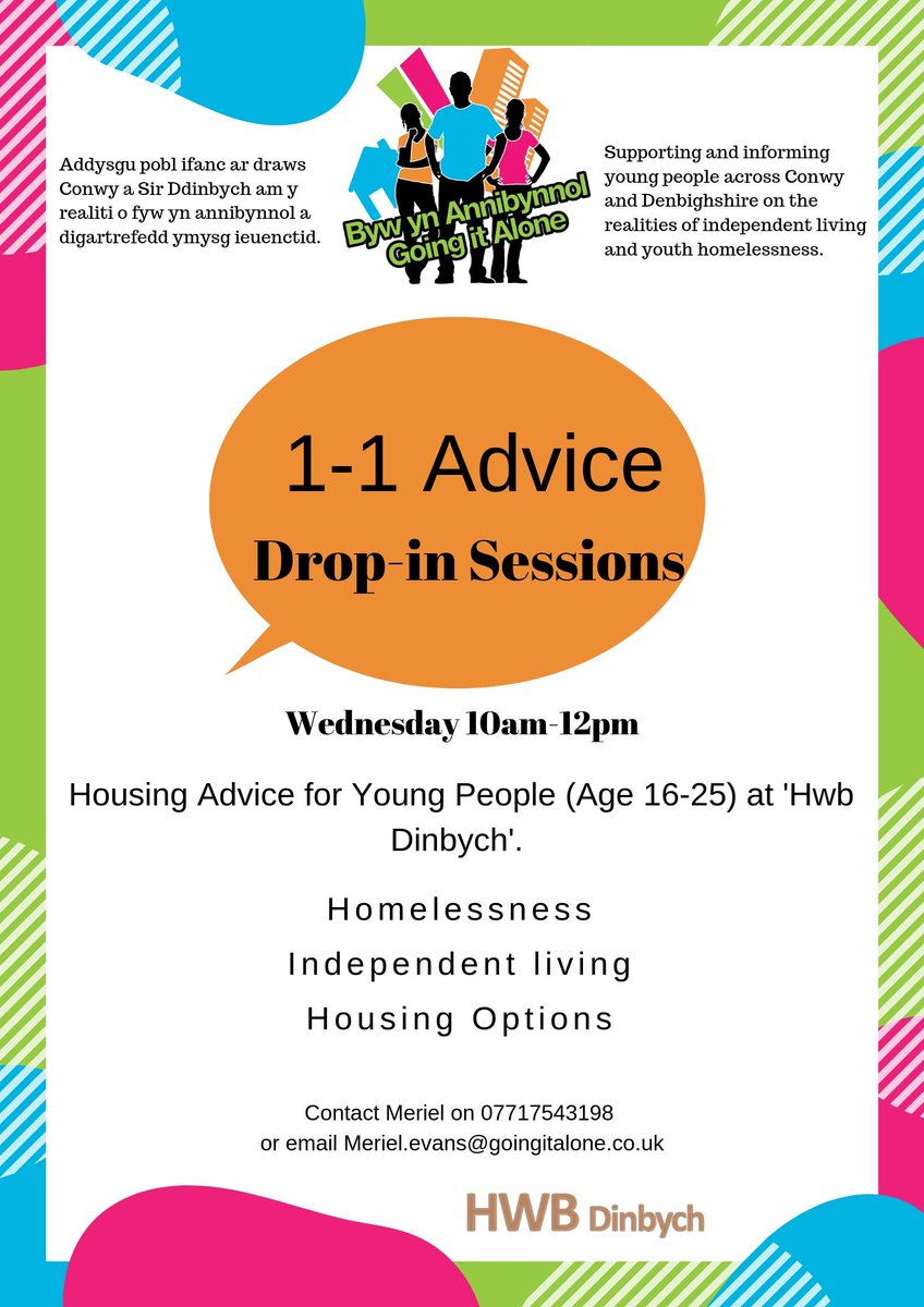 Drop-in Housing Advice Sessions to begin next week at <a href="/HWB_Dinbych/">HWB Dinbych</a>. #housing #advice #homelessness #youngpeople