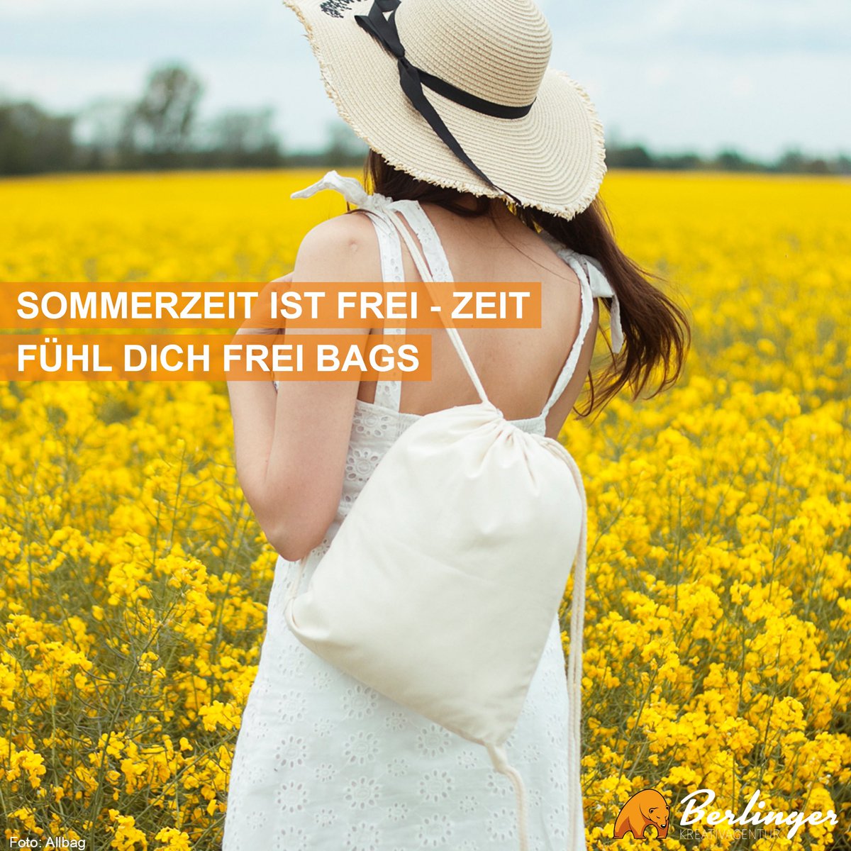 Sommerzeit ist FREI - Zeit. Mit den nachhaltigen Baumwollbeuteln hat man die Hände frei und trotzdem alles dabei. #sommer #fashion #marketing #events #promotion #werbemittel #eco #bio #bags #berlinger #hamburg