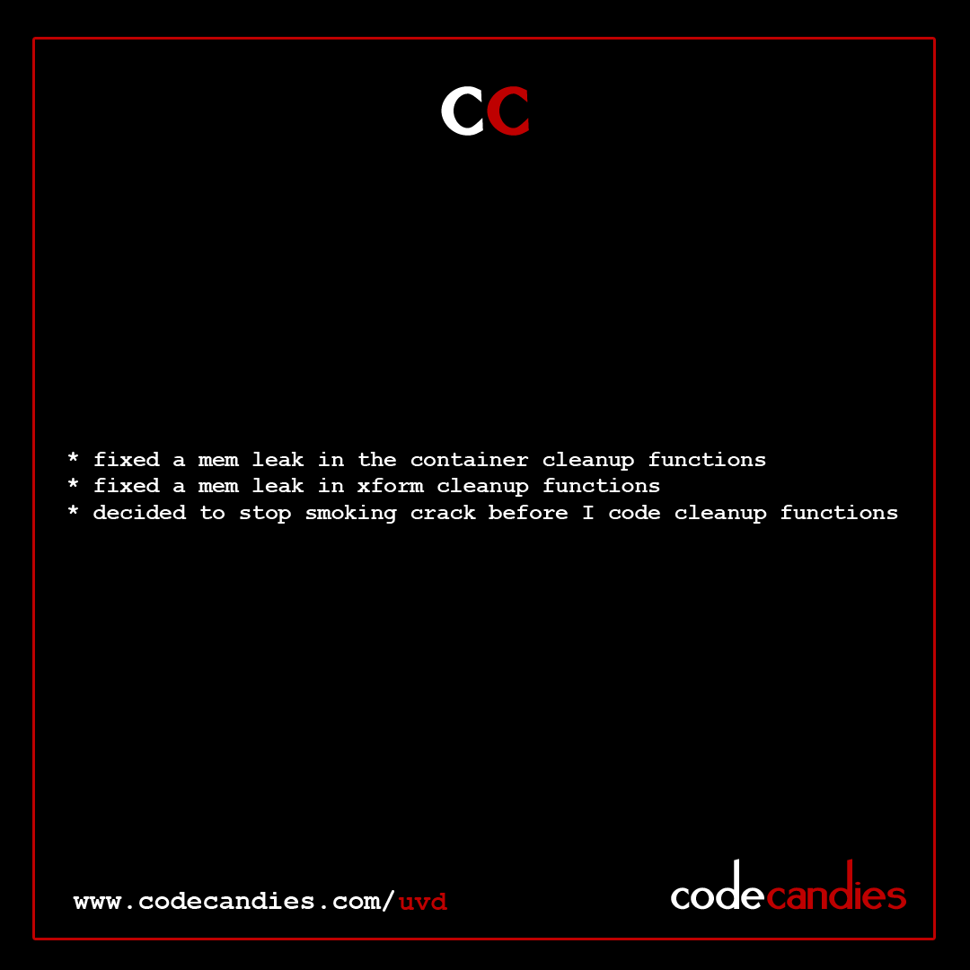 codecandies's tweet photo. Funny Changelog
@jgennis I assume this changelog is yours?

https://t.co/KPHlMnhmzE
#C #cleanup #crack #drugs #xmms

#codecandies #webdevlife #sourcecode #coder #developer #coderlife #coding https://t.co/v8liT6o5dn