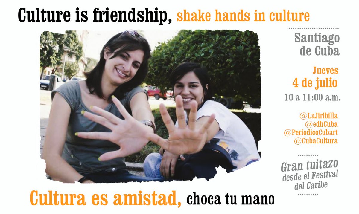 MartianosCentro's tweet photo. No existe bloqueo para la cultura!!!!!  #shakeyourhands #LlamamientoDelCaribe #NoALaLeyHelmsBurton #CubaEsCultura #SomosCuba #NoMasBloqueo #ChocaTuMano #4Julio @CubaCultura @AbelPrieto11 @AnaSanchezCEM @triana_alexis #CubaEsCultura #Cuba es nuestra https://t.co/26FRcGTH4D