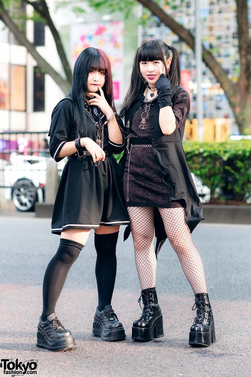 Tokyo Fashion 15 Year Old Japanese Students Kyoko And Mashu On The Street In Harajuku Wearing Monochrome Fashion From Never Mind The Xu Drug Honey Nyulycadelic Kinji Harajuku Wego Romantic Standard And