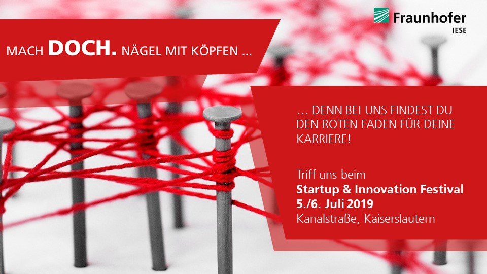 FraunhoferIESE's tweet photo. Nur noch ein Mal schlafen, dann startet in #Kaiserslautern die #ScienceandInnovationRoad!

Am 5. und 6.7.2019 haben unsere Besucher in der Kanalstraße in #Kaiserslautern die Chance mit uns "Nägel mit Köpfen für ihre Karriere" zu machen!

Mehr dazut: https://t.co/htkVPTJeou https://t.co/ZJDVYLA29p