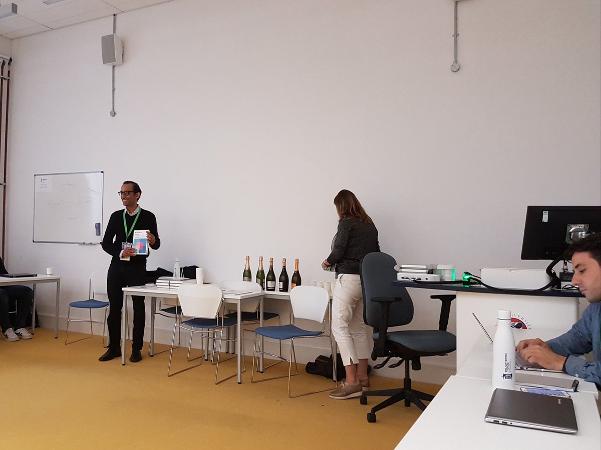 gorgikrlev's tweet photo. DEFO in the right ST! Alnoor brought 5 Bottles of Champagne to celebrate his book launch of "Measuring #SocialChange" @stanfordpress. That's #impact orientation! #ST71 Karen Maas @JonatanPinkse #measuring #socialimpact. #EGOS2019 @egosnet https://t.co/JXlRqzDaHp
