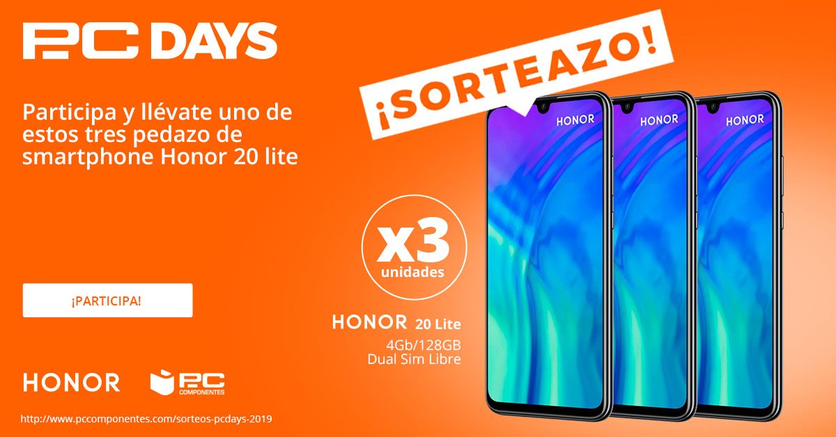 pccomponentes's tweet photo. 💥SORTEAZO💥

✅ ¡Llévate uno de estos tres pepinos de SMARTPHONES Honor 20 Lite para celebrar los PcDays! Si lo quieres de free:

1⃣Haz 🔃
2⃣Sigue a @pccomponentes y @Honor_ES
3⃣Comenta con #HonorPcDaysPcComponentes tantas veces como quieras

🤞¡SUERTE! https://t.co/b0DjAawjHv