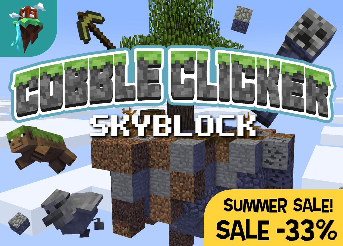 PolymapsMC's tweet photo. The #Minecraft ☀️ Summer Sale ☀️has begun and Cobble Clicker is 33% off until July 8th in the #MinecraftMarketplace

Enjoy an entirely new take on the skyblock genre with custom mobs, machines and more for only 556 Minecoins! ⛏️

https://t.co/7OCchswCqK https://t.co/qLw1Sq3bGI