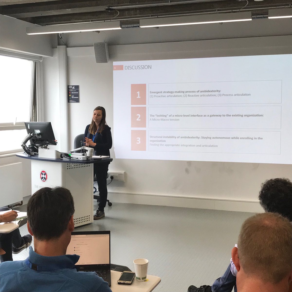 DamienRichard73's tweet photo. #EGOS2019 @melissa_alauze PhD student from @Polytechnique presenting very interesting research making a link between #Ambidexterity and #DesignManagement to challenge organizations from within @egosnet #Track24 @martinfriesl https://t.co/0DrWZ668ye