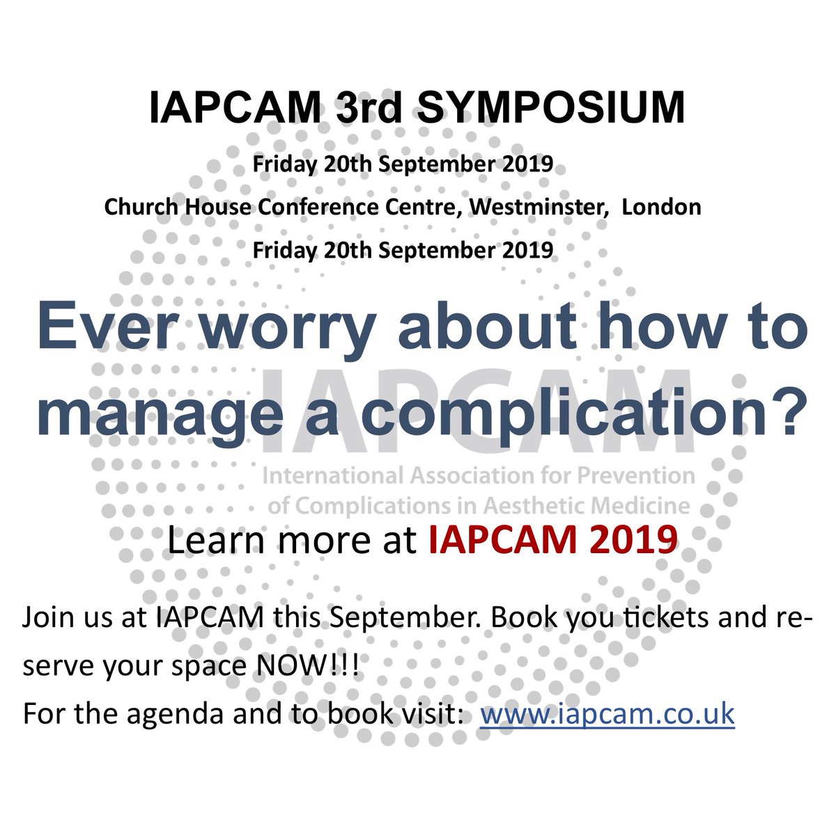 IAPCAM1's tweet photo. Good news, IAPCAM #conference #complications gets CPD approved. Do not miss it. London 20th Sept. 2019 https://t.co/SVgVO76H8N
