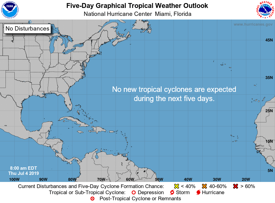 The Atlantic basin is expected to remain quiet for the next 5 days.  Happy 4th of July!