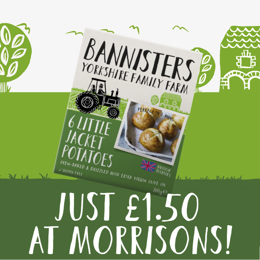 bannistersfarm's tweet photo. Little spuds, even smaller price! Our packs of 6 Little Jacket Potatoes are just £1.50 from @Morrisons!

https://t.co/DQnEFU19Td

#frozenfood #bakedpotato #healthyfood #britishpotatoes #glutenfree #vegan #vegetarian #food #foodie #sourceoffibre #offer #savings #madeinyorkshire https://t.co/sExlaYnXjs